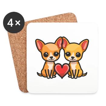 Chihuahua Chiens Couple Amour Couple Amoureux - Dessous de verre (lot de 4) - blanc - Devant