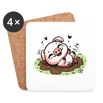 Cute piggy in the mud - Coasters (set of 4) - white - Front