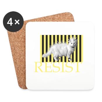 Resist Naughty Cat Stripe Punk Funny Cat - Coasters (set of 4) - white - Front
