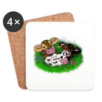 Cows lying together on the meadow and eating - Coasters (set of 4) - white - Front