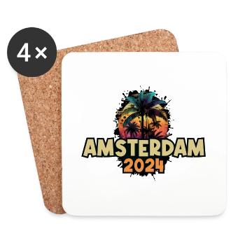 Amsterdam 2024 Urlaub Spruch - Untersetzer (4er-Set) - Weiß - Vorne