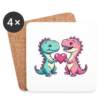 Dinosaure T-Rex Couple Amour - Dessous de verre (lot de 4) - blanc - Devant