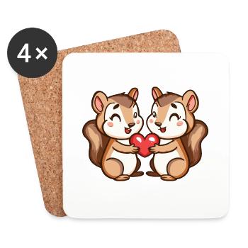 Écureuil Bande Dessinée Couple Amour - Dessous de verre (lot de 4) - blanc - Devant