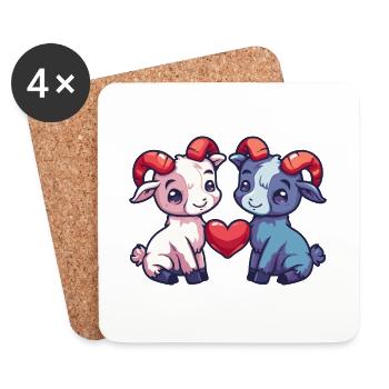 Chèvre de montagne comique Couple amour - Dessous de verre (lot de 4) - blanc - Devant