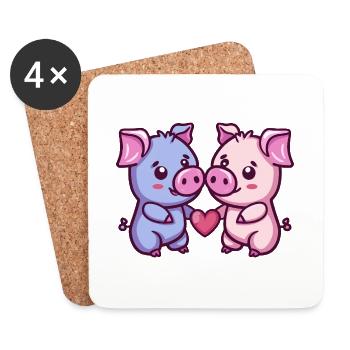 Schwein Paar Liebe Couple Verliebt - Untersetzer (4er-Set) - Weiß - Vorne