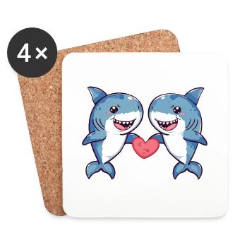 Shark Couple Love Couple In Love - Coasters (set of 4) - white - Front