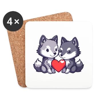 Wolf Couple Love Couple In Love - Coasters (set of 4) - white - Front