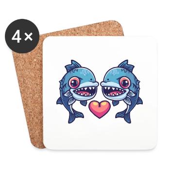 Piranha Paar Liebe Fische Verliebt - Untersetzer (4er-Set) - Weiß - Vorne
