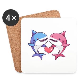 Shark Comic Couple Love - Coasters (set of 4) - white - Front