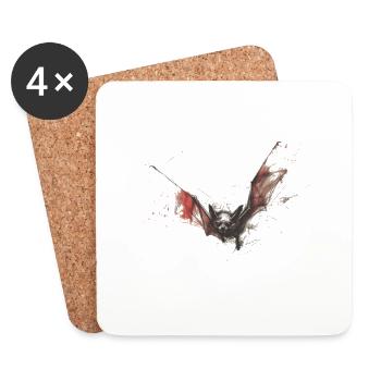 Horror Bat - Dark Flying Bat Sketch Art Shirt - Coasters (set of 4) - white - Front