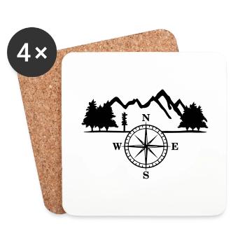 Mountains, Trees and Compass, Survival - Coasters (set of 4) - white - Front