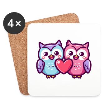Hibou Bande Dessinée Couple Amour - Dessous de verre (lot de 4) - blanc - Devant