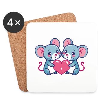Maus Comic Paar Liebe - Untersetzer (4er-Set) - Weiß - Vorne