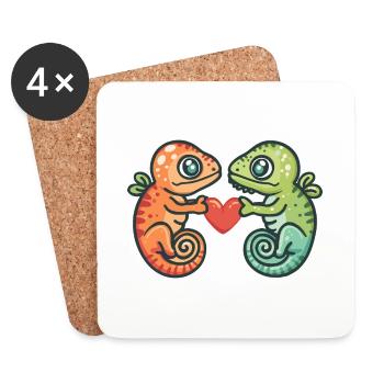 Chameleon Couple Love Couple In Love - Coasters (set of 4) - white - Front