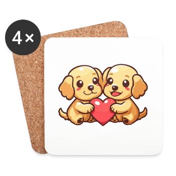 Golden Retriever Chiens Couple Amour Couple Amoureux - Dessous de verre (lot de 4) - blanc - Devant