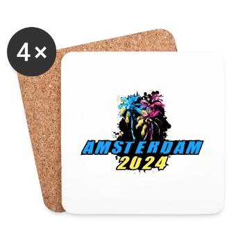 Amsterdam 2024 Vacances Palmiers Colorés - Dessous de verre (lot de 4) - blanc - Devant