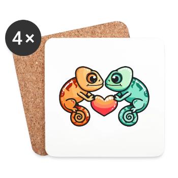 Couple Caméléon Amoureux Animal Saint Valentin - Dessous de verre (lot de 4) - blanc - Devant