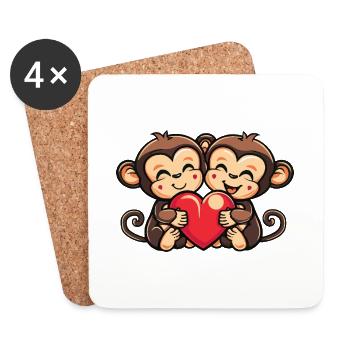 Affe Paar Liebe Couple Verliebt - Untersetzer (4er-Set) - Weiß - Vorne