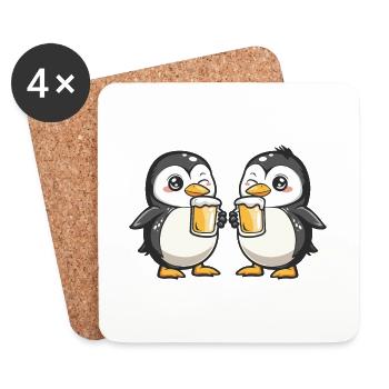 Pinguin Comic Bier Lustig Saufen - Untersetzer (4er-Set) - Weiß - Vorne