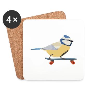 Blaumeise auf Skateboard - Untersetzer (4er-Set) - Weiß - Vorne