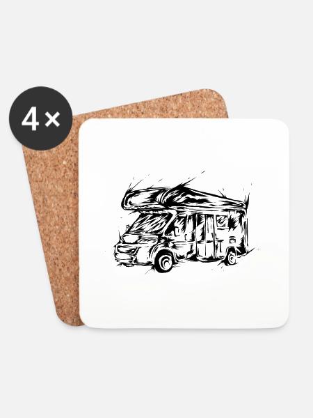 Wohnwagen Camping - Untersetzer (4er-Set) - Weiß