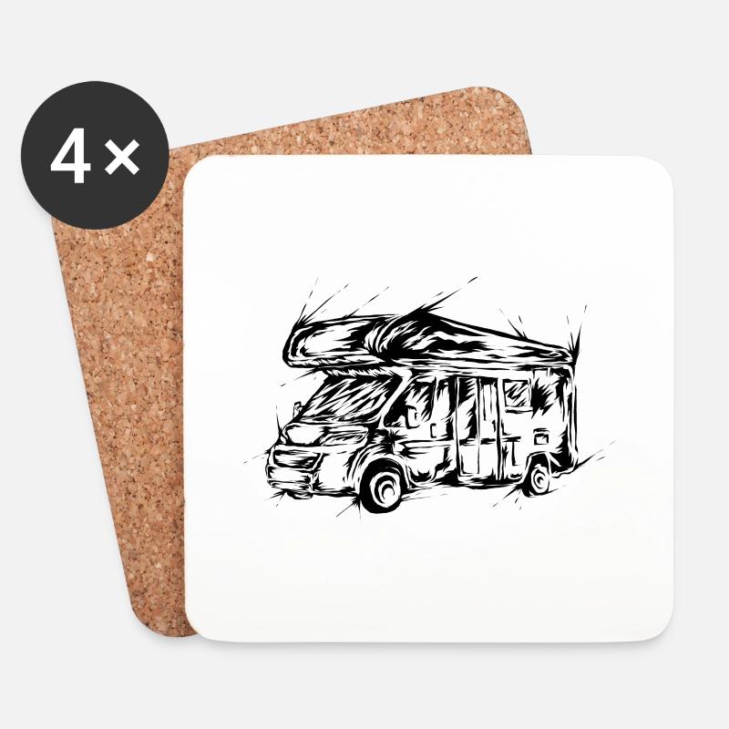 Wohnwagen Camping - Untersetzer (4er-Set) - Weiß