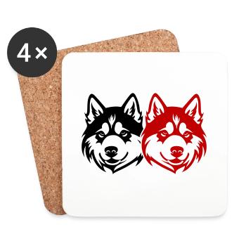 Tête de chien Akita - Dessous de verre (lot de 4) - blanc - Devant