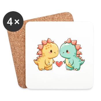 Dinosaure Stégosaure Couple Amour Couple Amoureux - Dessous de verre (lot de 4) - blanc - Devant