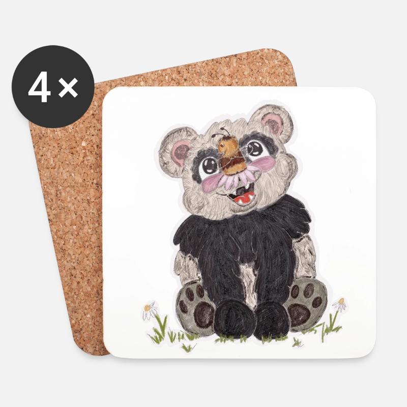 Panda and Bee - Coasters (set of 4) - white
