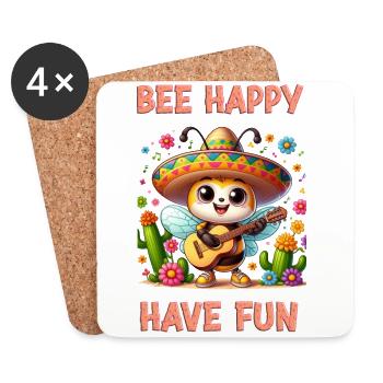 Bee Happy - Amusez-vous bien 1 - Dessous de verre (lot de 4) - blanc - Devant