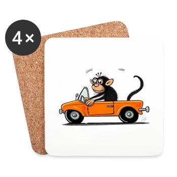 Lustiger Affe im Auto für Kinder - Untersetzer (4er-Set) - Weiß - Vorne