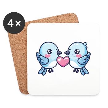 Colombe Couple Amour Couple Dans L’amour Paix - Dessous de verre (lot de 4) - blanc - Devant
