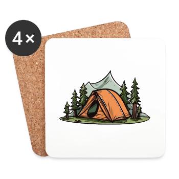 Camping Zelt Outdoor - Untersetzer (4er-Set) - Weiß - Vorne