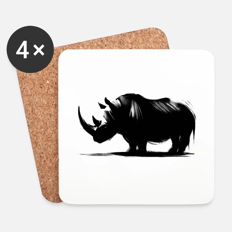 Nashorn Silhouette - Untersetzer (4er-Set) - Weiß