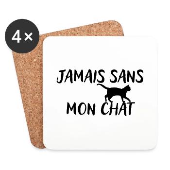 Jamais sans mon chat - Dessous de verre (lot de 4) - blanc - Devant