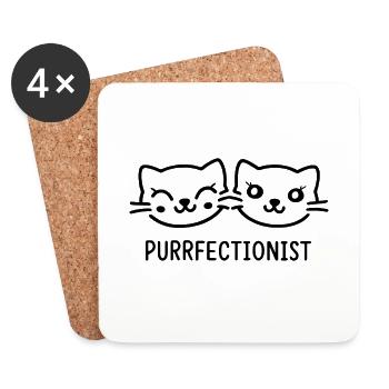 Drôle de chats visages purrfectionniste - Dessous de verre (lot de 4) - blanc - Devant