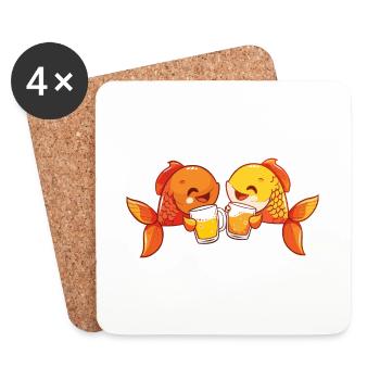 Goldfische Comic Bier Lustig Party - Untersetzer (4er-Set) - Weiß - Vorne