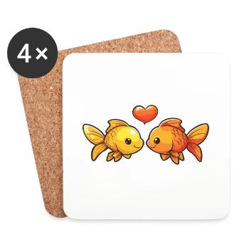 Poisson rouge Couple Poissons Amoureux Animal Saint-Valentin - Dessous de verre (lot de 4) - blanc - Devant
