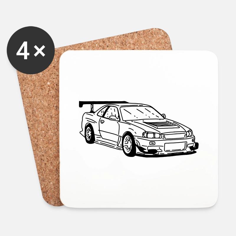 Rennwagen - Untersetzer (4er-Set) - Weiß
