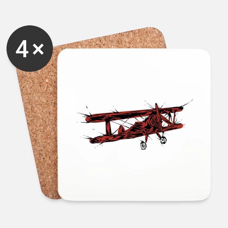 Oldtimer Flugzeug - Untersetzer (4er-Set) - Weiß
