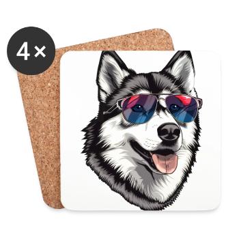 Alaskan Malamute, Dog, Sunglasses, Summer - Coasters (set of 4) - white - Front