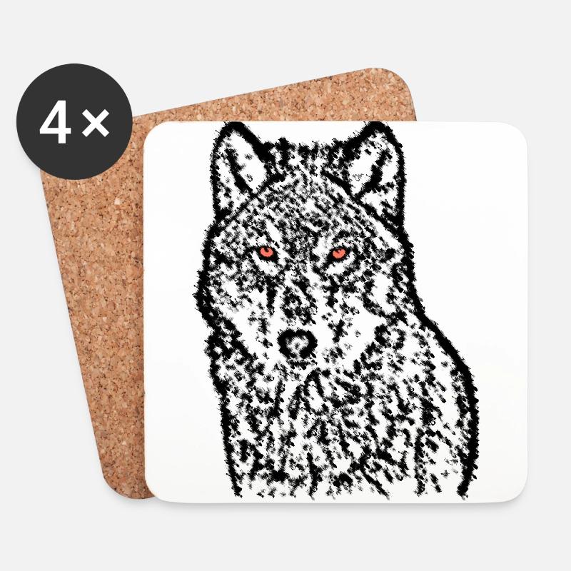 Wolf Mit Roten Augen - Untersetzer (4er-Set) - Weiß
