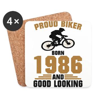 Fier anniversaire cycliste 1986 Né vélo - Dessous de verre (lot de 4) - blanc - Devant