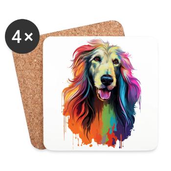bunter Afghane Afghanischer Windhund Hund - Untersetzer (4er-Set) - Weiß - Vorne