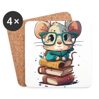 Bücherwurm-Maus - Untersetzer (4er-Set) - Weiß - Vorne