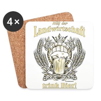 Hilf der Landwirtschaft trink Bier RAHMENLOS - Untersetzer (4er-Set) - Weiß - Vorne