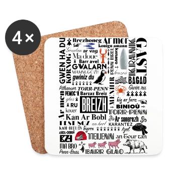 LES MOTS DE LA BRETAGNE - Breizh - BZH -2 - Dessous de verre (lot de 4) - blanc - Devant