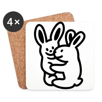 lapins kuschelnde - ligne - Dessous de verre (lot de 4) - blanc - Devant