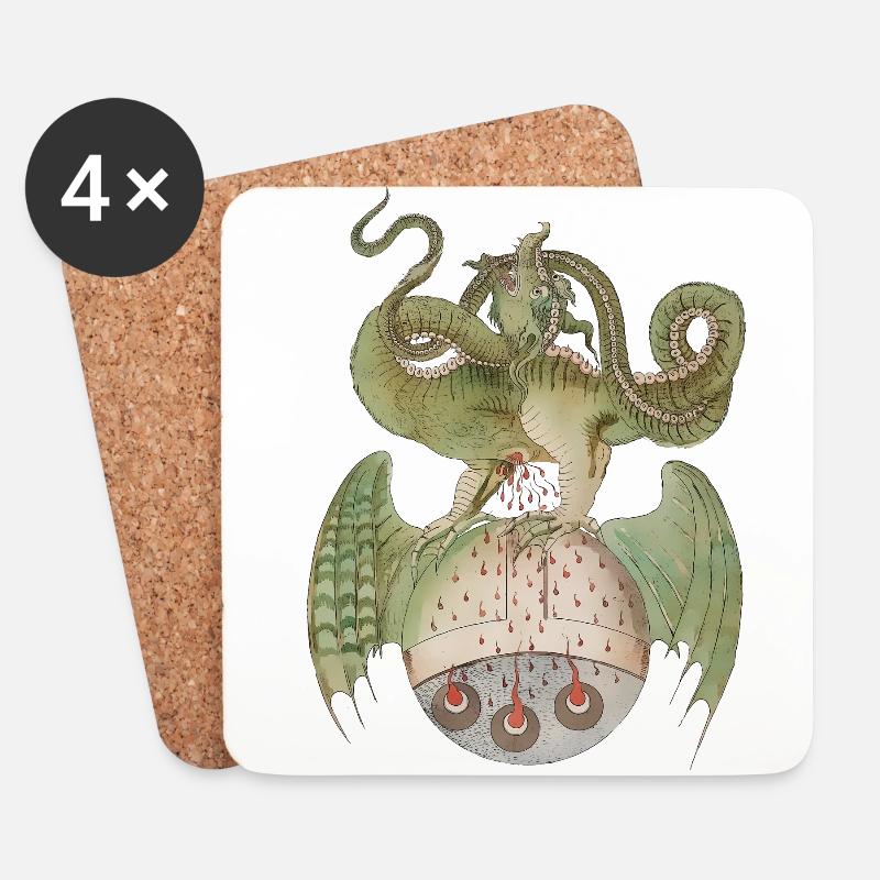 Mittelalter Drache - Untersetzer (4er-Set) - Weiß