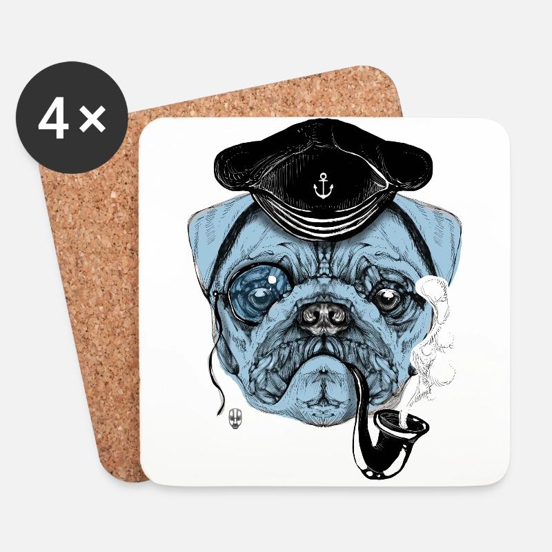 Mops-Seemann - Untersetzer (4er-Set) - Weiß